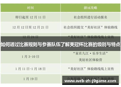 如何通过比赛规则与参赛队伍了解美冠杯比赛的级别与特点